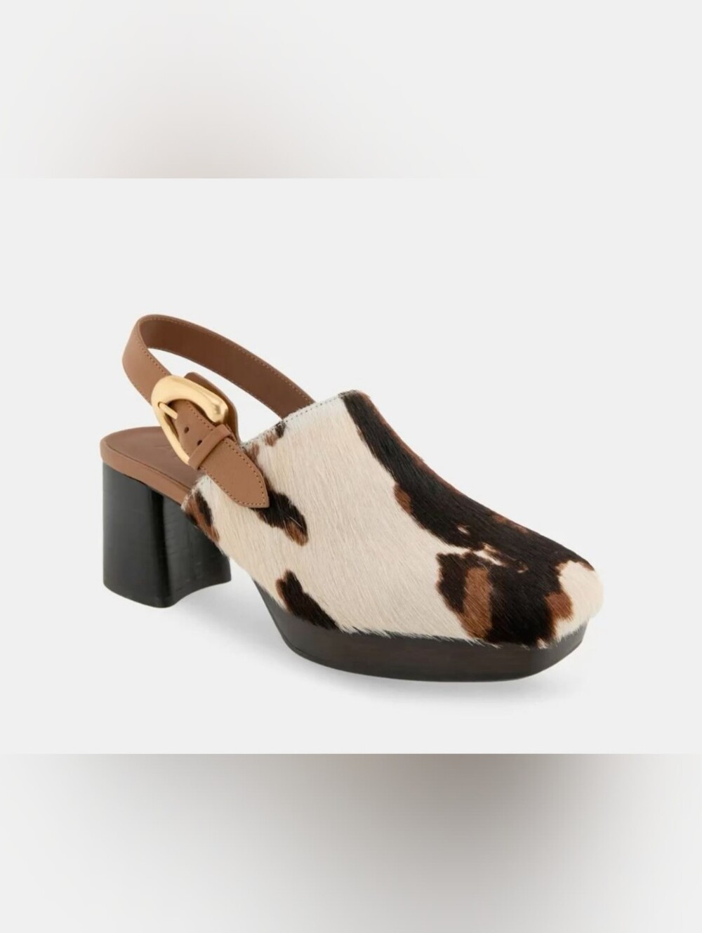 AEROSOLES Cowprint Slingback Clogs in Brown Black Cream